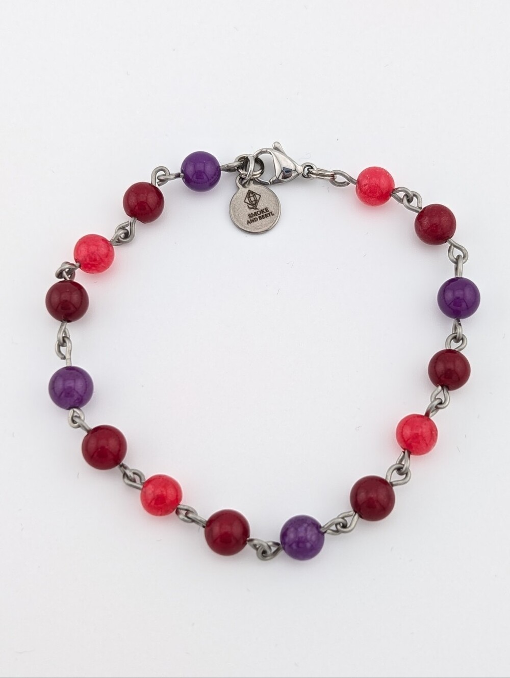 Artisan Quartz Chain Bracelet - Unique Handmade Jewelry- Pink Purple - F005